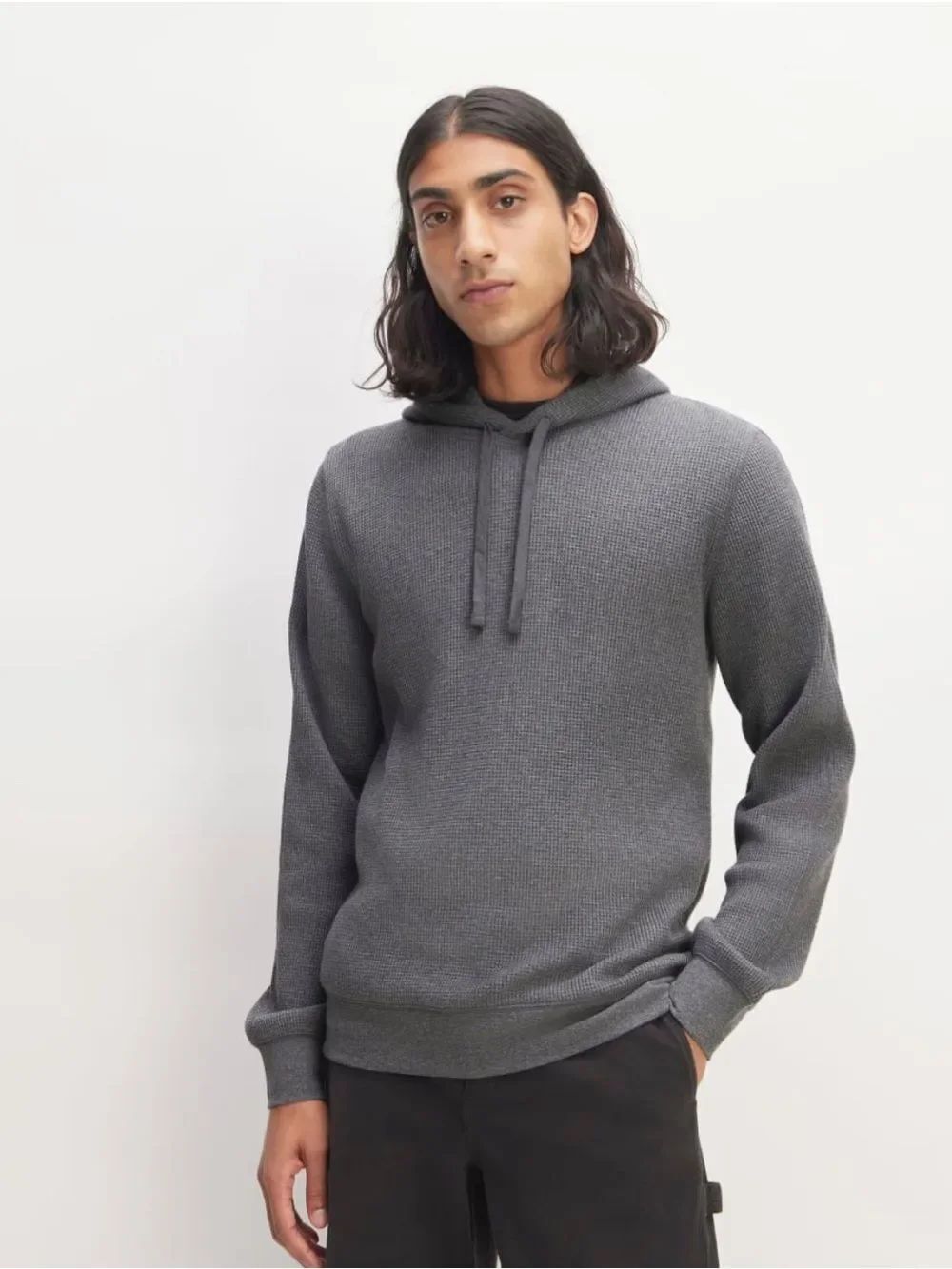 New Everlane THE WAFFLE-KNIT HOODIE in Heathered Charcoal Size L